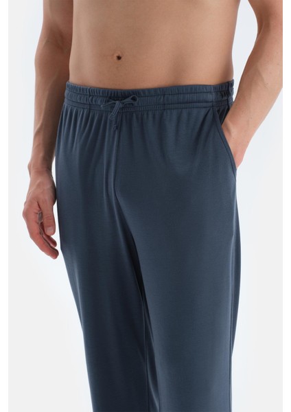 Indigo Pat ve Fleto Cep Detaylı Tişört Pantolon Pijama Takımı