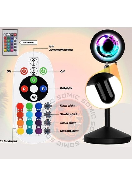 Gün Işığı-Batımı Gibi Uzaktan Kumandalı Sunset Lamba 16 Renk Gece Lambası 360 ° Fotoğraf Çekim Işığı fırsatları