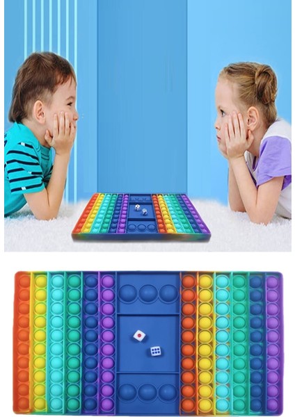 Pop It Push Bubble Fidget Satranç ve Tavla Temalı Renkli Silikon Stres Oyuncağı – Çocuklar ve Yetişkinler İçin Eğlenceli Hediyelik Masa Oyunu