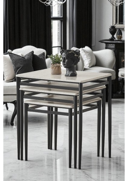 Damrin Serisi Traverten Desen 1. Sınıf Mebran Mdf 3’lü Zigon Sehpa Takımı modelleri