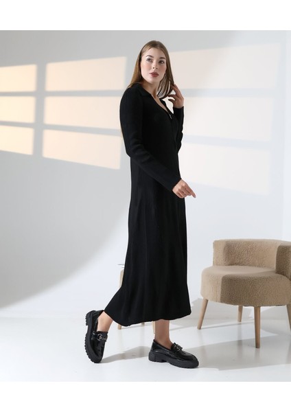 Fermuar Detaylı Polo Yaka Triko Elbise fırsatları