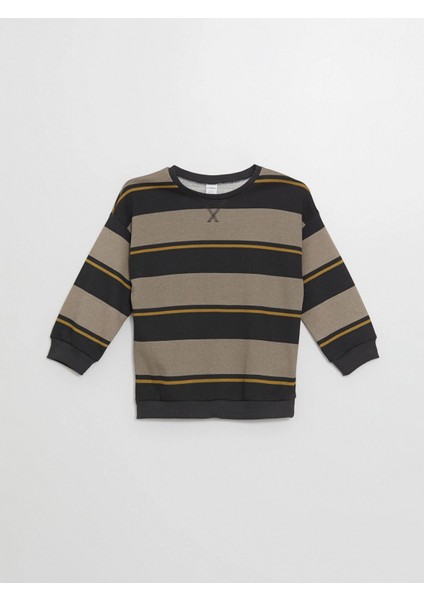 Lcw Kids Antrasit Bisiklet Yaka Uzun Kollu Çizgili Erkek Çocuk Sweatshirt