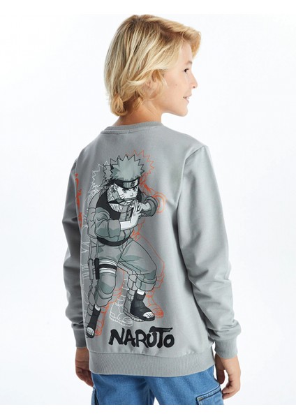 Lcw Kids Gri Bisiklet Yaka Baskılı Uzun Kollu Erkek Çocuk Sweatshirt