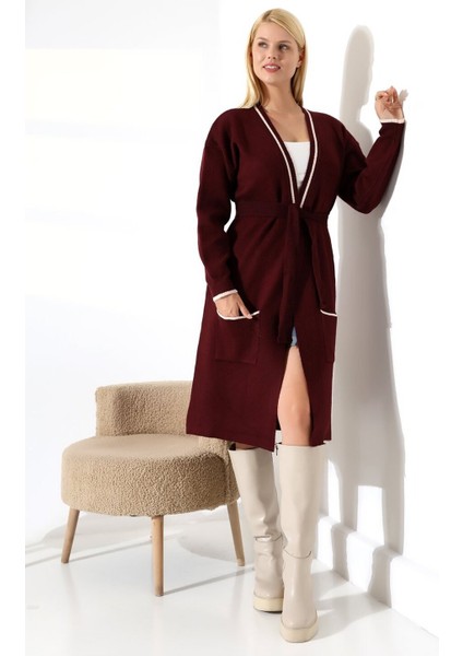 Cep Detaylı Dikişli Kuşaklı Triko Hırka fiyatları