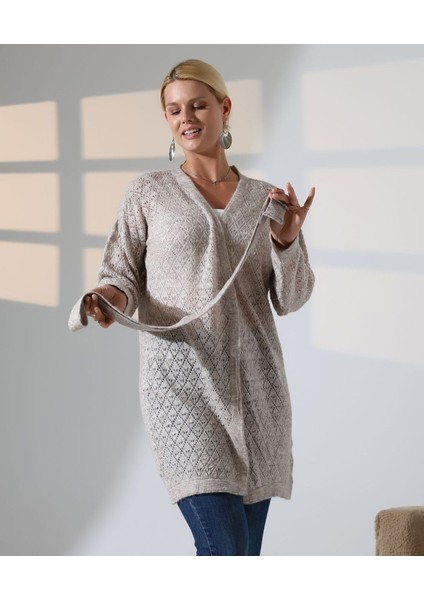 Delikli Kemerli Triko Hırka modelleri