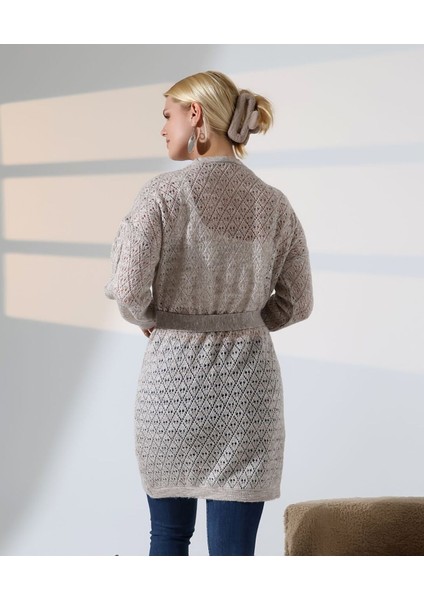 Delikli Kemerli Triko Hırka