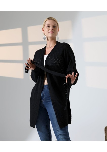 Delikli Kemerli Triko Hırka modelleri