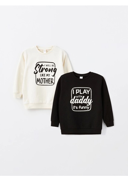 Lcw Kids Bej Bisiklet Yaka Uzun Kollu Baskılı Erkek Çocuk Sweatshirt 2'li