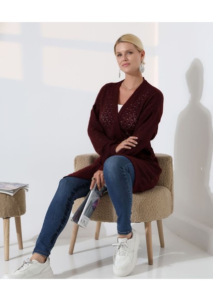 Delikli Kemerli Triko Hırka