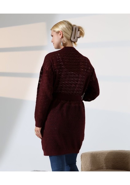 Delikli Kemerli Triko Hırka