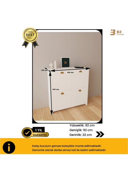 B3CONCEPT 4 Kapaklı 4 Raflı Ayakkabılık Kapalı Çok Amaçlı Kapaklı Modern Ayakkabı Dolabı indirimleri