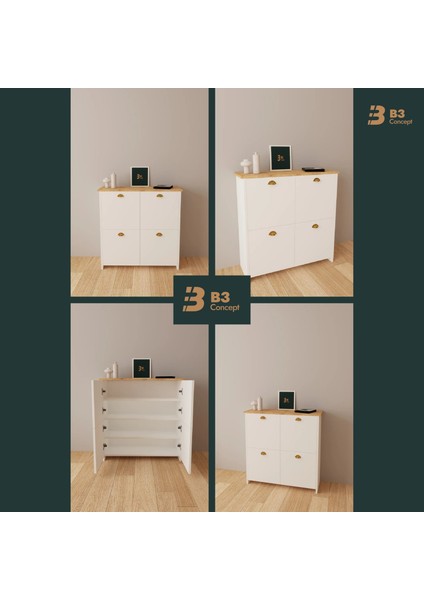 B3CONCEPT 4 Kapaklı 4 Raflı Ayakkabılık Kapalı Çok Amaçlı Kapaklı Modern Ayakkabı Dolabı fiyatları