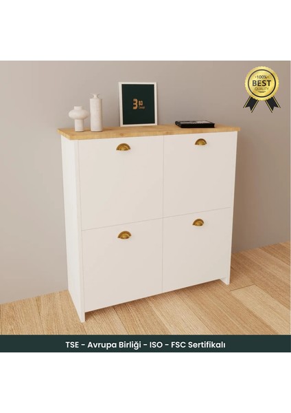 B3CONCEPT 4 Kapaklı 4 Raflı Ayakkabılık Kapalı Çok Amaçlı Kapaklı Modern Ayakkabı Dolabı