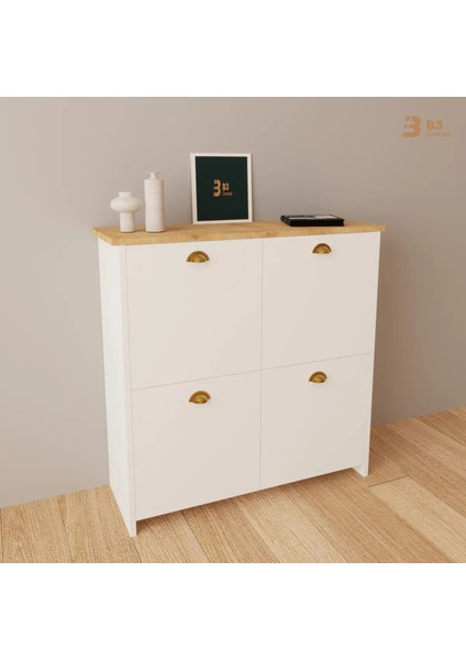 B3CONCEPT 4 Kapaklı 4 Raflı Ayakkabılık Kapalı Çok Amaçlı Kapaklı Modern Ayakkabı Dolabı
