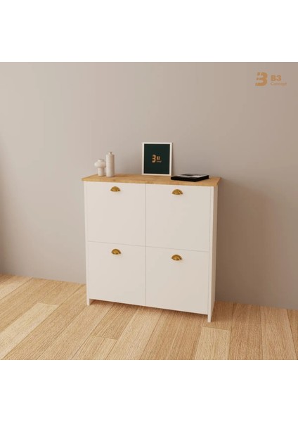 B3CONCEPT 4 Kapaklı 4 Raflı Ayakkabılık Kapalı Çok Amaçlı Kapaklı Modern Ayakkabı Dolabı