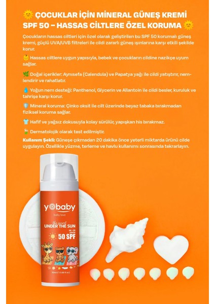 SPF50+VEGAN Mineralli Yüksek Korumalı Suya Dayanıklı Nemlendirici Güneş Koruyucu 50ML Çocuk Yetişkin indirimleri