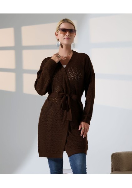 Delikli Kemerli Triko Hırka