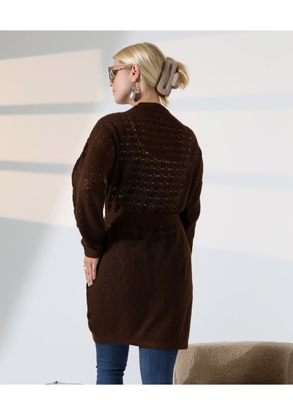 Delikli Kemerli Triko Hırka