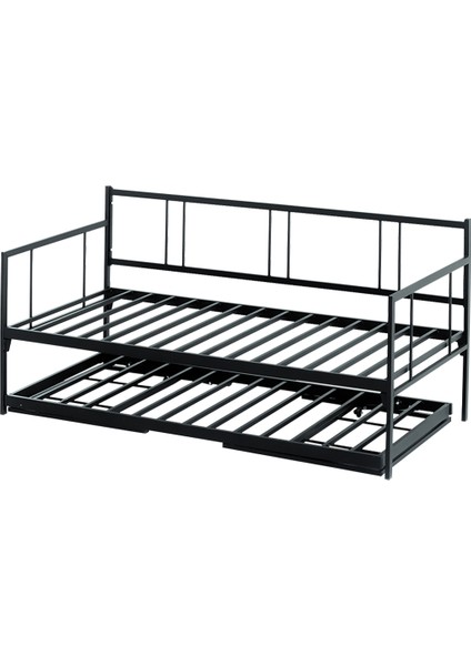 Veluna Yavrulu Karyola Daybed Tek-Çift Kişilik Metal Karyola+Yatak Seti Siyah fırsatları