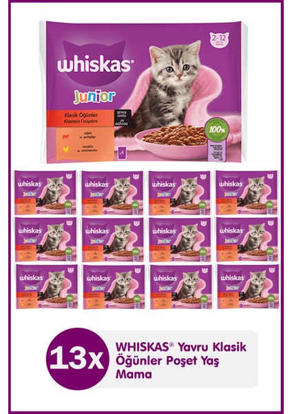 Junior Yavru Klasik Öğünler Sığırlı Tavuklu 4X85 gr (13 Adet)