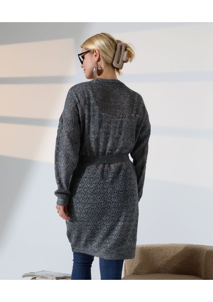 Delikli Kemerli Triko Hırka