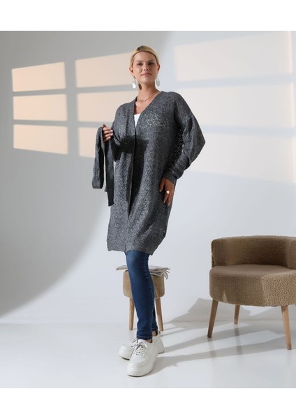 Delikli Kemerli Triko Hırka