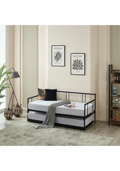 Veluna Yavrulu Karyola Daybed Tek-Çift Kişilik Metal Karyola+Yatak Seti Siyah modelleri