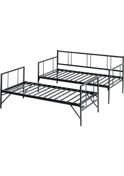 Veluna Yavrulu Karyola Daybed Tek-Çift Kişilik Metal Karyola+Yatak Seti Siyah indirimleri