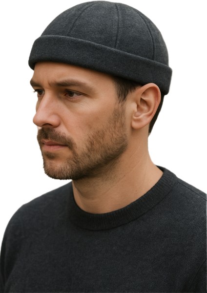 Füme Erkek Kışlık Yünlü Kumaş Sokak Modası Docker Bere Şapka