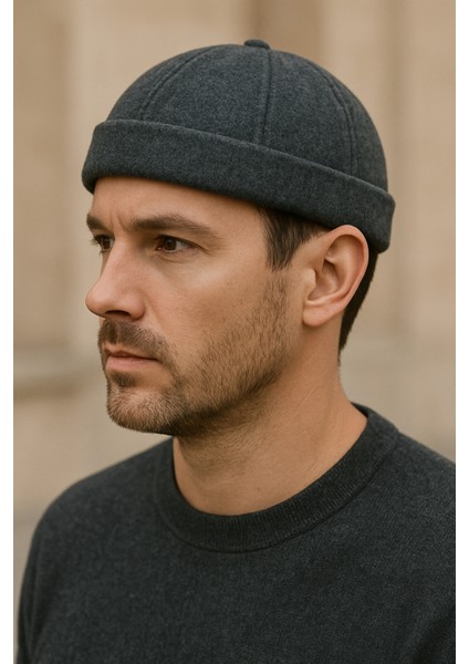 Füme Erkek Kışlık Yünlü Kumaş Sokak Modası Docker Bere Şapka modelleri