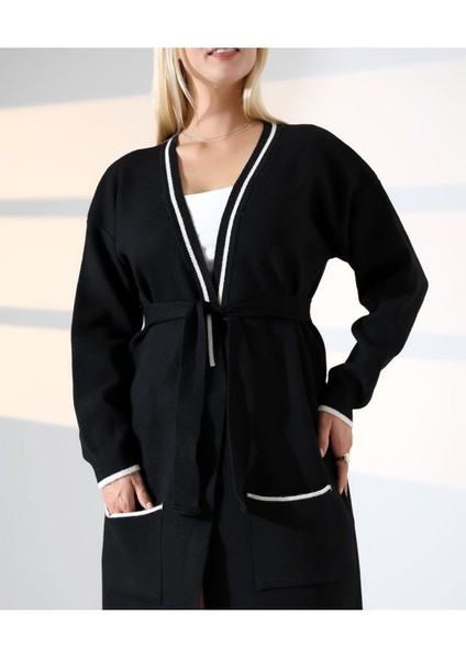 Cep Detaylı Dikişli Kuşaklı Triko Hırka modelleri