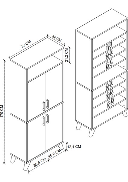 4 Kapaklı Ayakkabılık 9 Bölmeli Ayakkabılık Çok Amaçlı Dolap Beste Beyaz