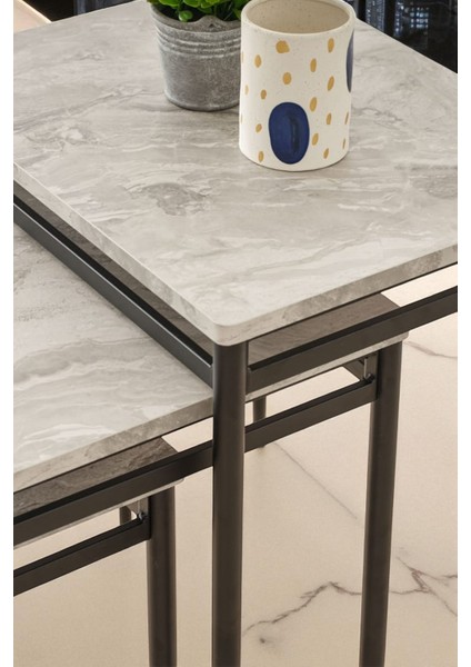 Ladrin Serisi Traverten Desen 1. Sınıf 3’lü Zigon Sehpa Takımı Siyah Ayak modelleri