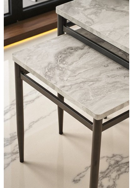 Ladrin Serisi Traverten Desen 1. Sınıf 3’lü Zigon Sehpa Takımı Siyah Ayak fırsatları