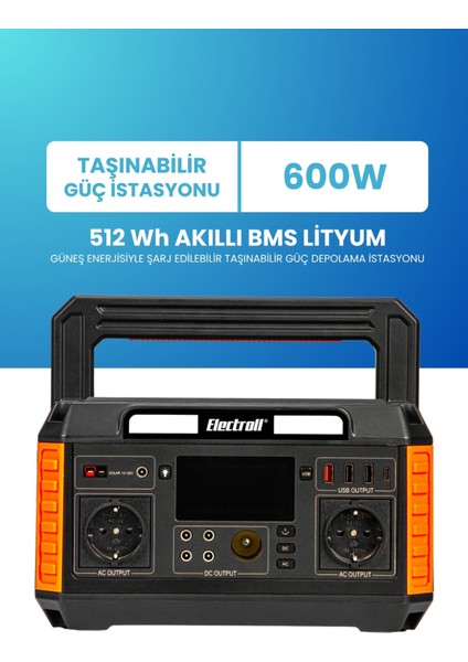 600w 512wh Akıllı Bms Lityum Güneş Enerjili Taşınabilir Güç Depolama İstasyonu