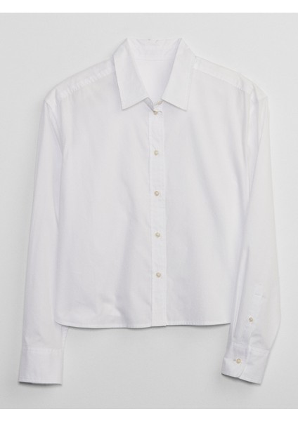Kadın Beyaz Poplin Crop Gömlek