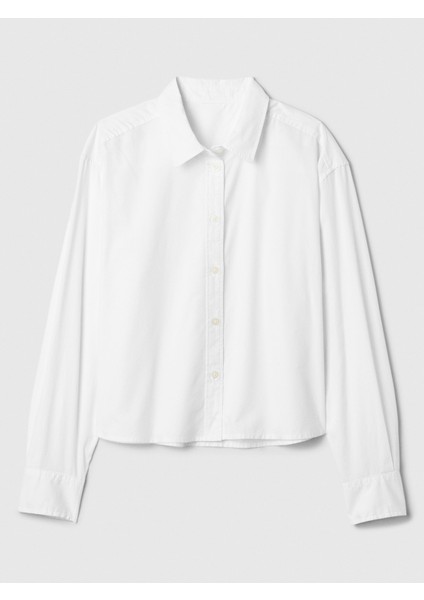 Kadın Beyaz Poplin Crop Gömlek