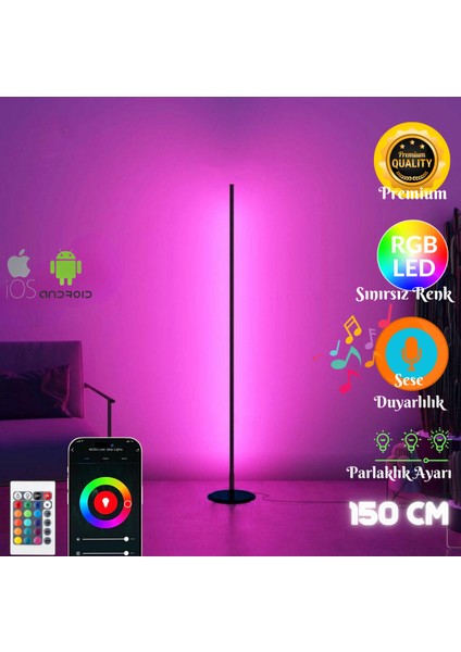 Telefon ve Kumanda Kontrollü Full RGB LED Ayaklı Oda Lambası – 150 cm Siyah, Modern Tasarım, Yüksek Işık Verimi indirimleri
