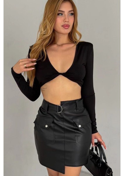 Mini Fermuarlı Deri Etek