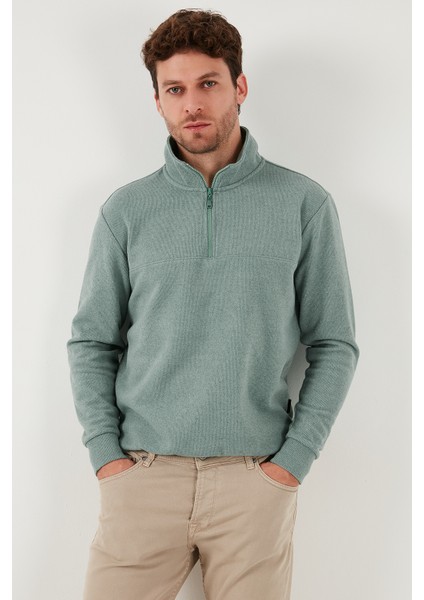 Pamuklu Regular Fit Yarım Fermuarlı Dik Yaka Kazak Erkek Kazak 456112 fırsatları