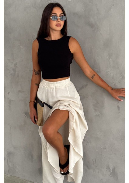 Kadın Keten Cepli Etek