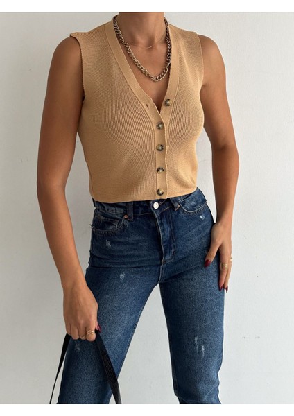 Kadın Düğmeli Triko Yelek fiyatları