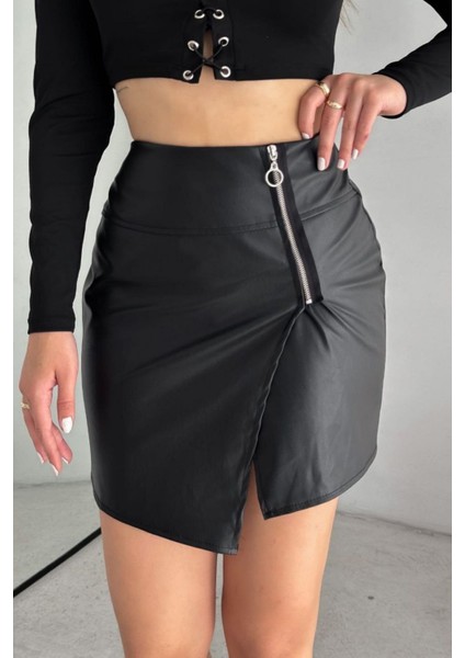 Mini Fermuarlı Deri Etek