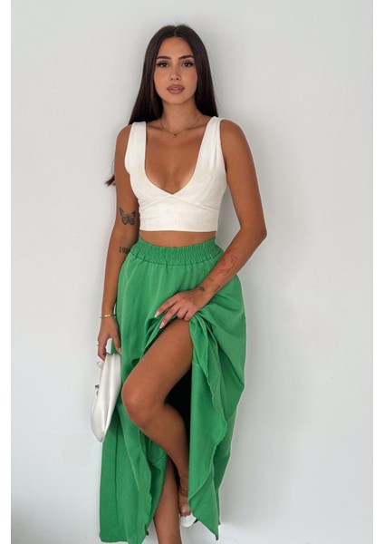 Kadın Keten Cepli Etek