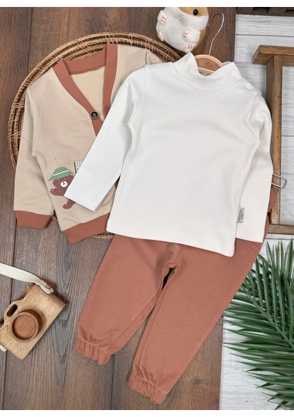 Kampçı Ayıcık Baskılı Önden Düğmeli Balıkçı Yaka Badi 3lü Erkek Bebek Takım fiyatları