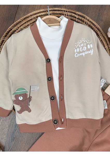 Kampçı Ayıcık Baskılı Önden Düğmeli Balıkçı Yaka Badi 3lü Erkek Bebek Takım fırsatları