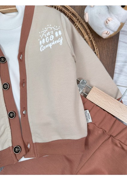 Kampçı Ayıcık Baskılı Önden Düğmeli Balıkçı Yaka Badi 3lü Erkek Bebek Takım