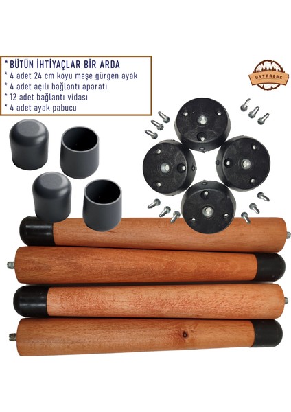 Doğal Ahşap Konik Mobilya Ayağı Koyu Meşe | Sehpa, Sandalye, Tabure | Çevir Tak Aparatlı