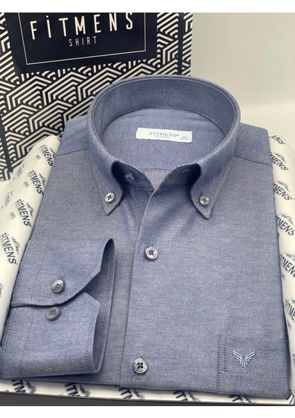 Klasik Uzun Kol Pamuklu Hediye Kutulu Kolay Ütülenebilir Erkek Gömlek FS-003897 - Indigo modelleri