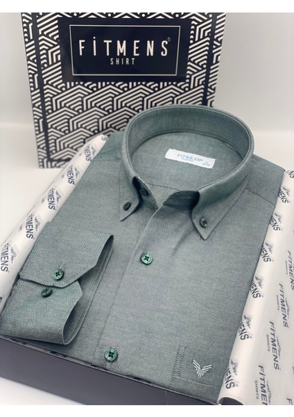 Klasik Uzun Kol Pamuklu Hediye Kutulu Kolay Ütülenebilir Erkek Gömlek FS-003897 - Yeşil